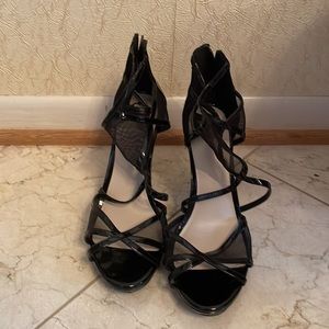 Gently Used Black Mesh Strappy Heels